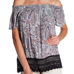 Nine West Rebecca Off-the-Shoulder Print Blouse